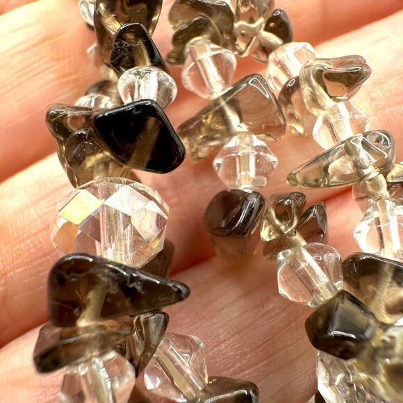 smoky and clear quartz stretchy double strand bracelet - Picture 7 of 8